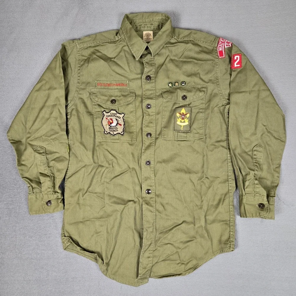 Vintage Boy Scouts Of America Shirt Size 15 Reg Green Sanforized Official BSOA